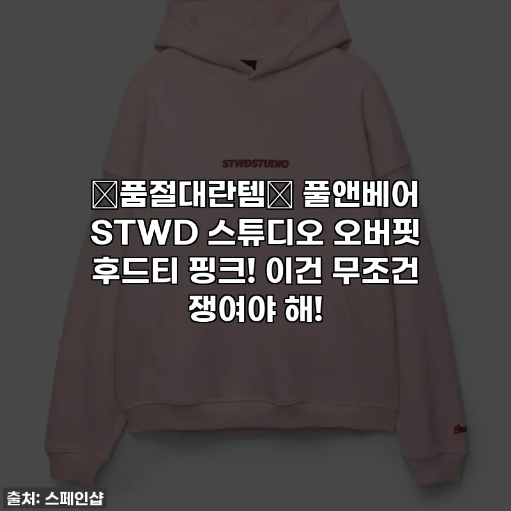 💖품절대란템💖 풀앤베어 STWD 스튜디오 오버핏 후드티 핑크! 이건 무조건 쟁여야 해!