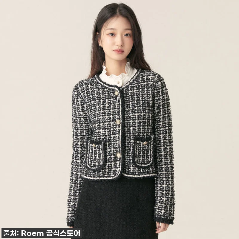 로엠 라운드넥 트위드 가디건 RMCK 관련 이미지 1