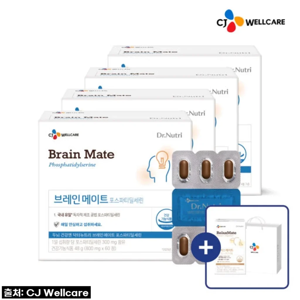 CJ브레인메이트 포스파티딜세린 PS 식약처인증 국내생산 두 뇌건강 인지력 60정, 4개 [원산지:상세설명에 표시]