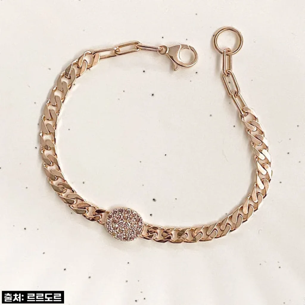 14K 18K 볼드 체인 팔찌, 할로우 꼬냑 브라운 큐빅! 내 손목에 내려앉은 가을빛 우아함 후기