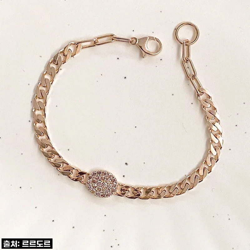 14K 18K 볼드 체인 팔찌, 할로우 꼬냑 브라운 큐빅! 내 손목에 내려앉은 가을빛 우아함 후기