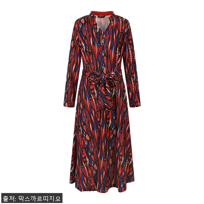 브이넥 패턴프린트 롱원피스, 봄날 데 관련 이미지 1