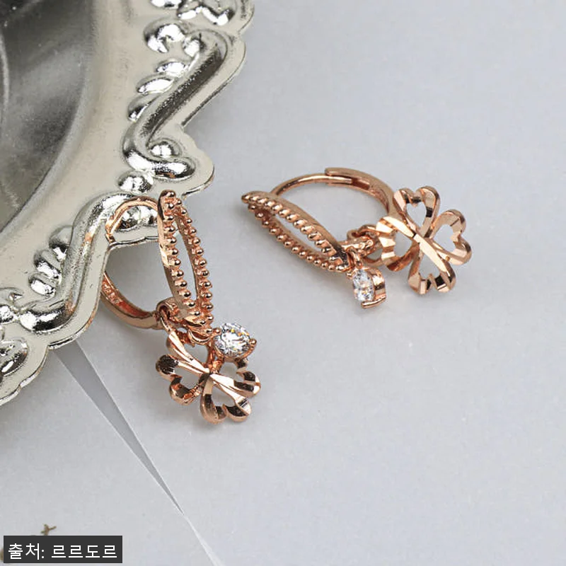 14K 클로버 커팅 볼 큐빅 귀걸이 관련 이미지 2