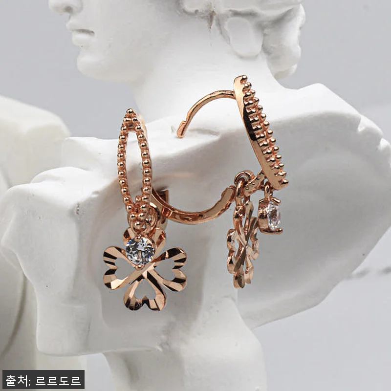 14K 클로버 커팅 볼 큐빅 귀걸이 관련 이미지 3