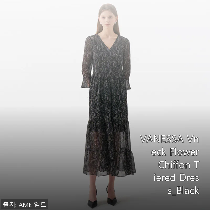VANESSA Vneck Flower Chiffon Tiered Dress_Black 사용후기: 우아함과 편안함을 동시에 경험하다