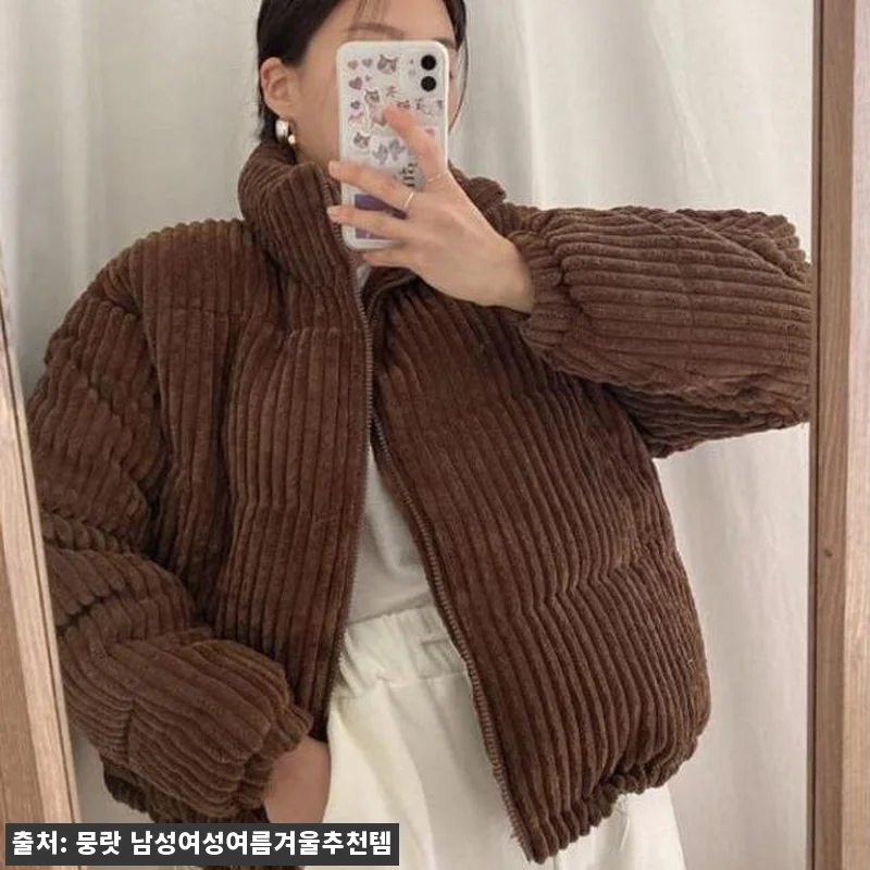 여성 숏 골덴패딩 핑크·브라운 코듀로 관련 이미지 1