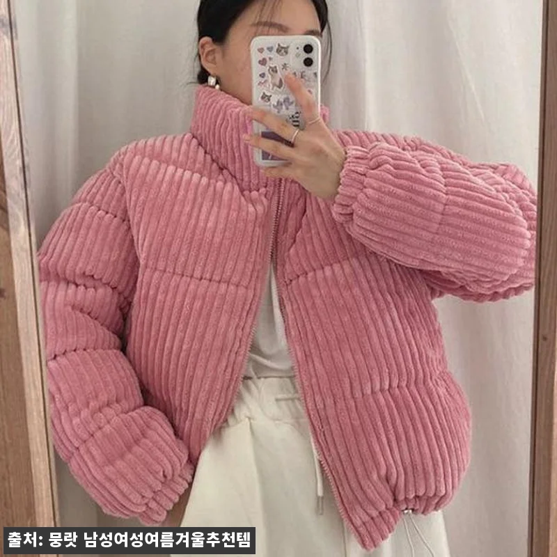 여성 숏 골덴패딩 핑크·브라운 코듀로 관련 이미지 2