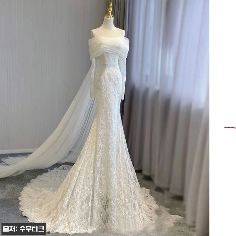 레이스 오프숄더 웨딩드레스, 스몰웨딩 관련 이미지 1