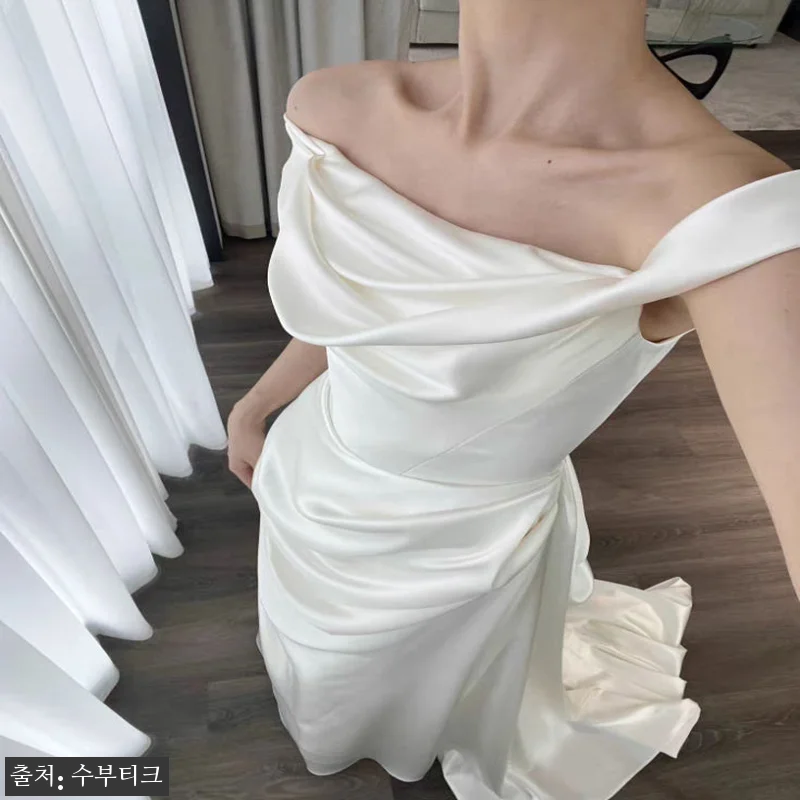 셀프웨딩 오프숄더 새틴 드레스 사용후 관련 이미지 2